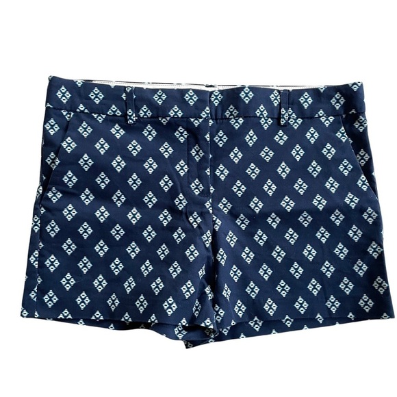 Dalia Collection Diamond Pattern Chino Shorts Aqua Navy Blue 8 - Picture 1 of 5